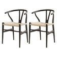 Artiss Wishbone Dining Chairs — Set of 2, Natural or Black Rubberwood with Kraft Paper Seat — Allure Home Collections