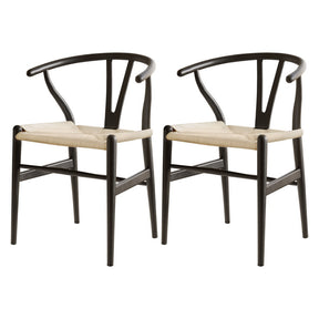 Artiss Wishbone Dining Chairs — Set of 2, Natural or Black Rubberwood with Kraft Paper Seat — Allure Home Collections