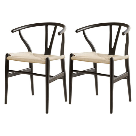 Artiss Wishbone Dining Chairs — Set of 2, Natural or Black Rubberwood with Kraft Paper Seat — Allure Home Collections