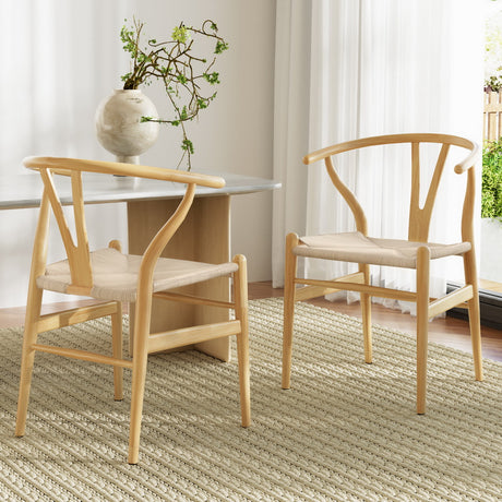 Artiss Wishbone Dining Chairs — Set of 2, Natural or Black Rubberwood with Kraft Paper Seat — Allure Home Collections
