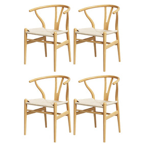 Meadows wishbone dining chairs set with rubberwood frame and paper rope rattan seat in a dining room