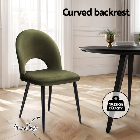 Artiss Velvet Hollow-Back Green Dining Chairs — Set of 4 — Allure Home Collections