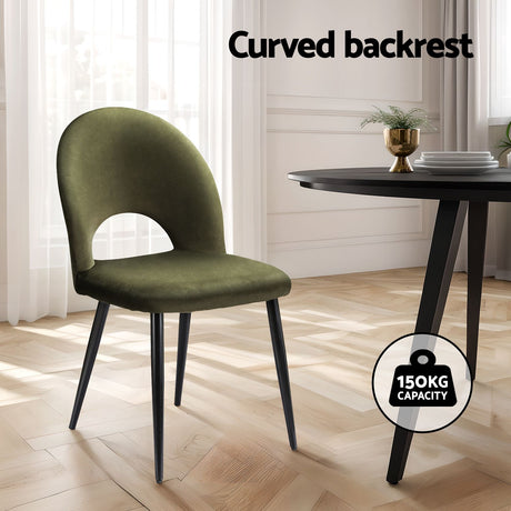 Ebenezer green velvet dining chair in a modern dining room