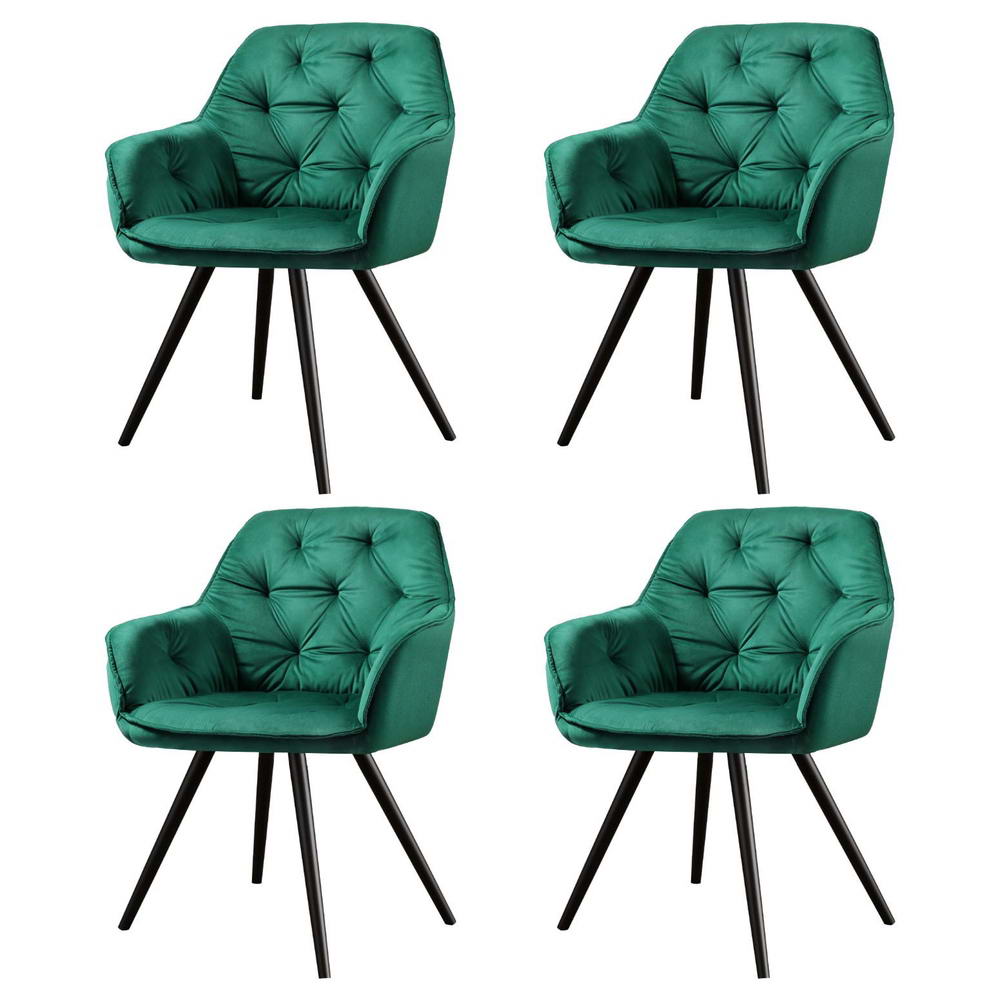 Artiss Velvet Diamond-Tufted Armchair Dining Chairs — Set of 4, Green or Blue — Allure Home Collections