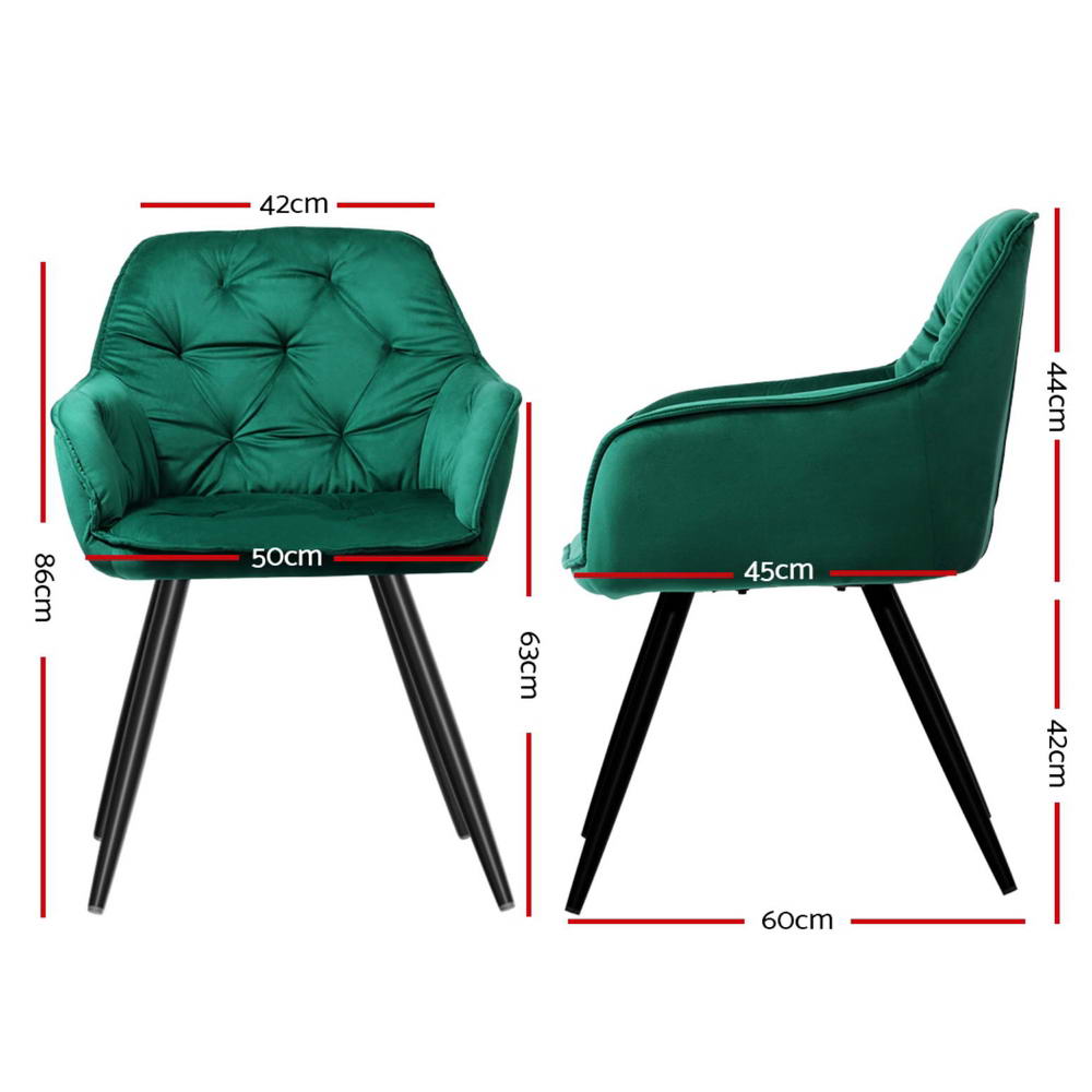 Artiss Velvet Diamond-Tufted Armchair Dining Chairs — Set of 4, Green or Blue — Allure Home Collections