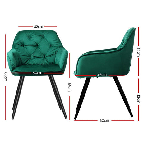 Artiss Velvet Diamond-Tufted Armchair Dining Chairs — Set of 4, Green or Blue — Allure Home Collections
