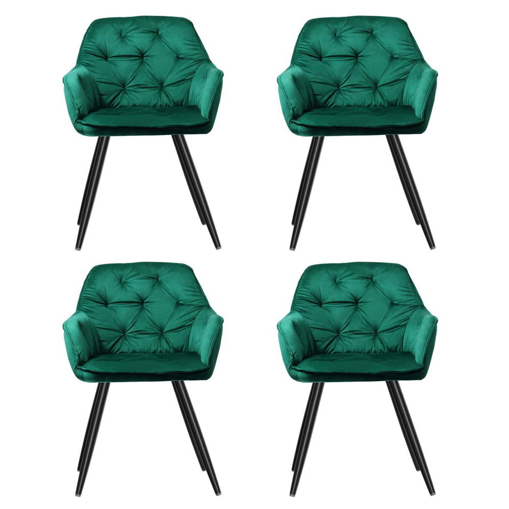 Artiss Velvet Diamond-Tufted Armchair Dining Chairs — Set of 4, Green or Blue — Allure Home Collections