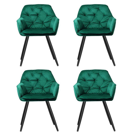 Artiss Velvet Diamond-Tufted Armchair Dining Chairs — Set of 4, Green or Blue — Allure Home Collections