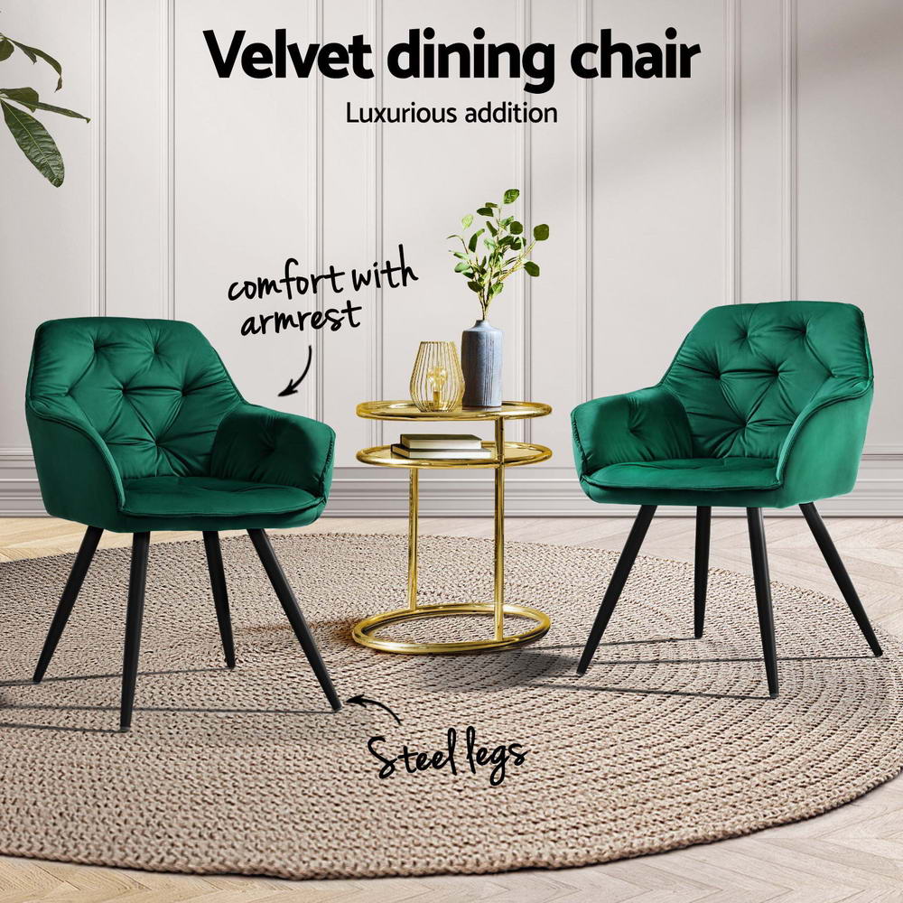 Artiss Velvet Diamond-Tufted Armchair Dining Chairs — Set of 4, Green or Blue — Allure Home Collections