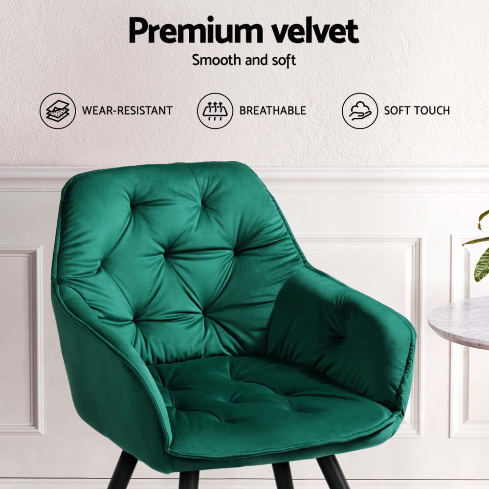 Artiss Velvet Diamond-Tufted Armchair Dining Chairs — Set of 4, Green or Blue — Allure Home Collections