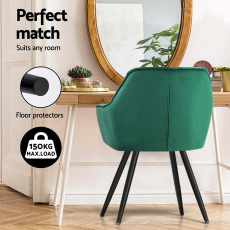 Artiss Velvet Diamond-Tufted Armchair Dining Chairs — Set of 4, Green or Blue — Allure Home Collections