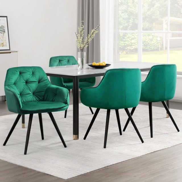 Artiss Velvet Diamond-Tufted Armchair Dining Chairs — Set of 4, Green or Blue — Allure Home Collections