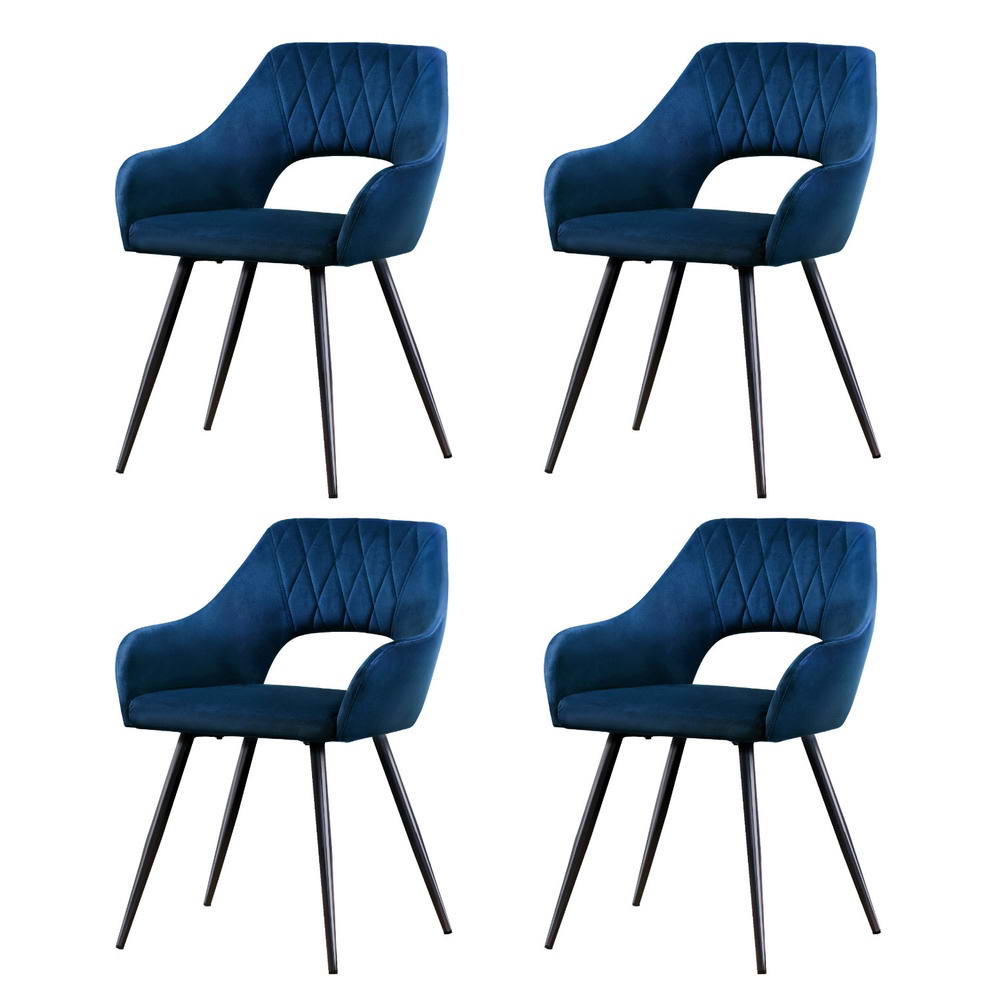Artiss Velvet Hollow-Back Armchair Dining Chairs — Blue, Set of 4 — Allure Home Collections