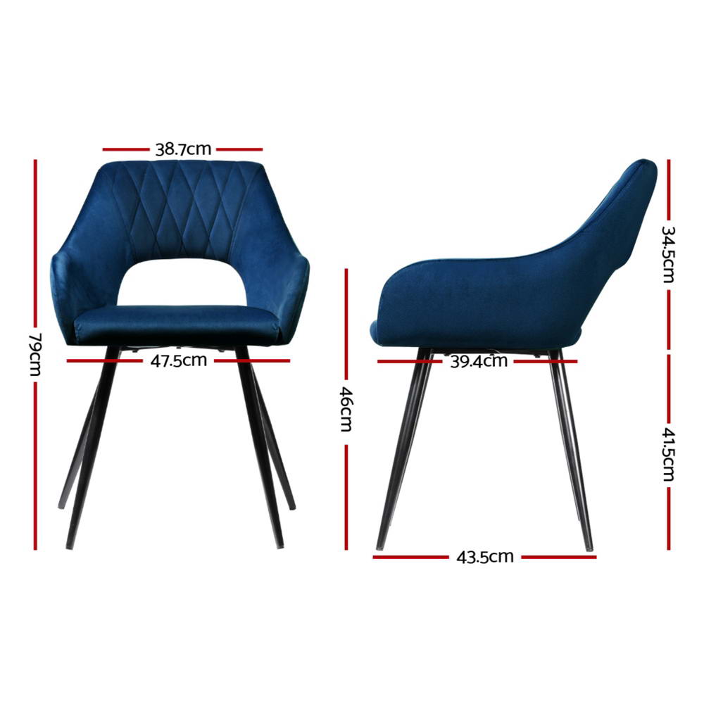 Artiss Velvet Hollow-Back Armchair Dining Chairs — Blue, Set of 4 — Allure Home Collections