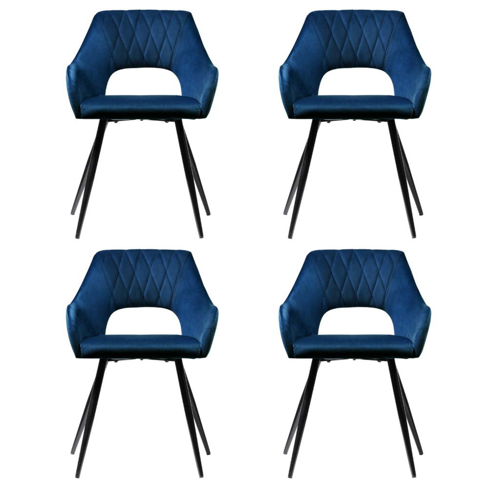 Artiss Velvet Hollow-Back Armchair Dining Chairs — Blue, Set of 4 — Allure Home Collections