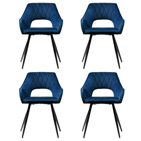 Artiss Velvet Hollow-Back Armchair Dining Chairs — Blue, Set of 4 — Allure Home Collections