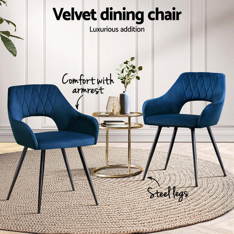 Artiss Velvet Hollow-Back Armchair Dining Chairs — Blue, Set of 4 — Allure Home Collections