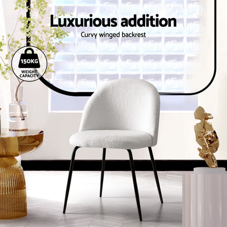 Luxury Sherpa Boucle White Dining Chairs Set