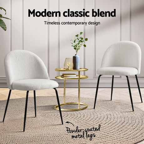 Luxury Sherpa Boucle White Dining Chairs Set