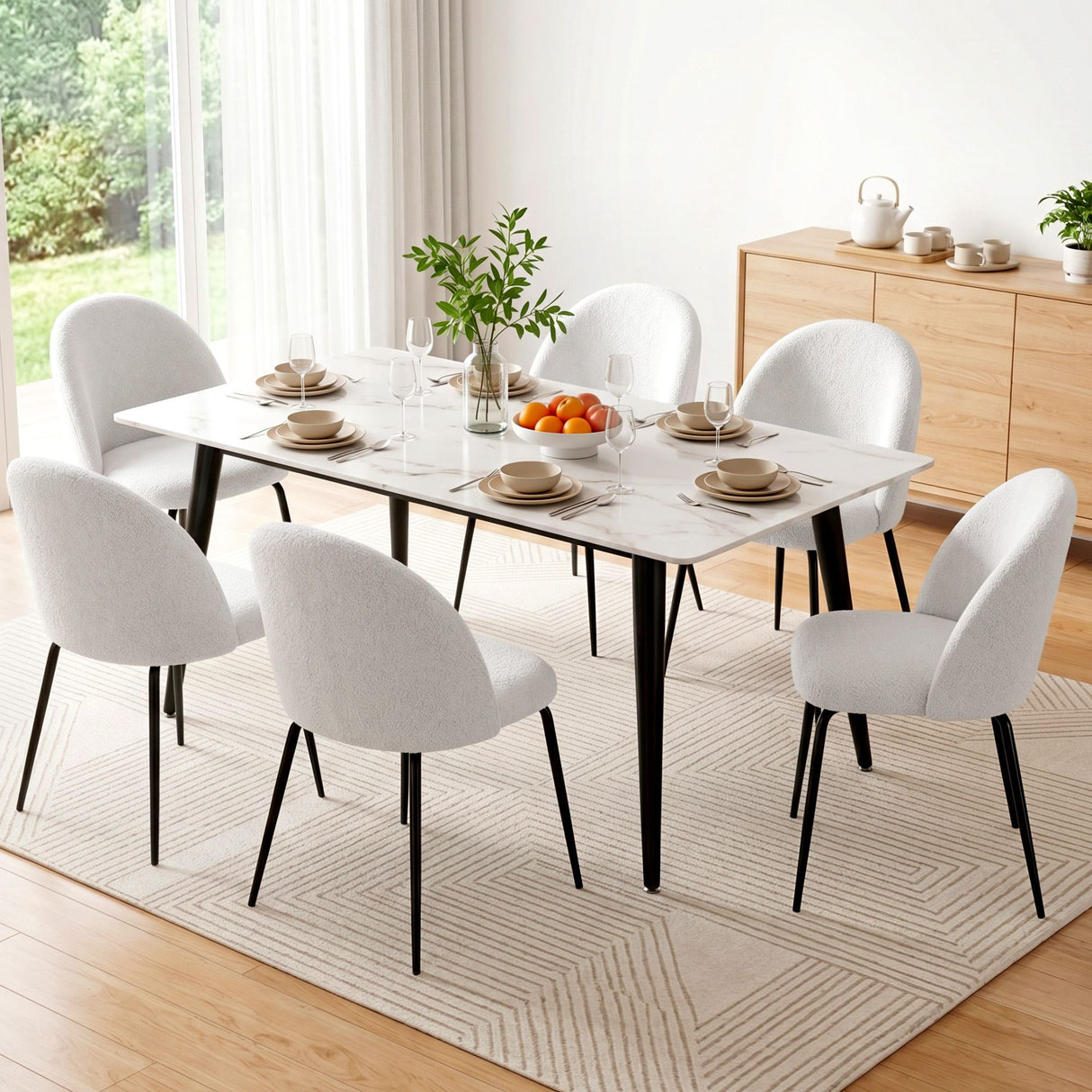 Hahndorf Winged Dining Chair, White Sherpa 6pcs