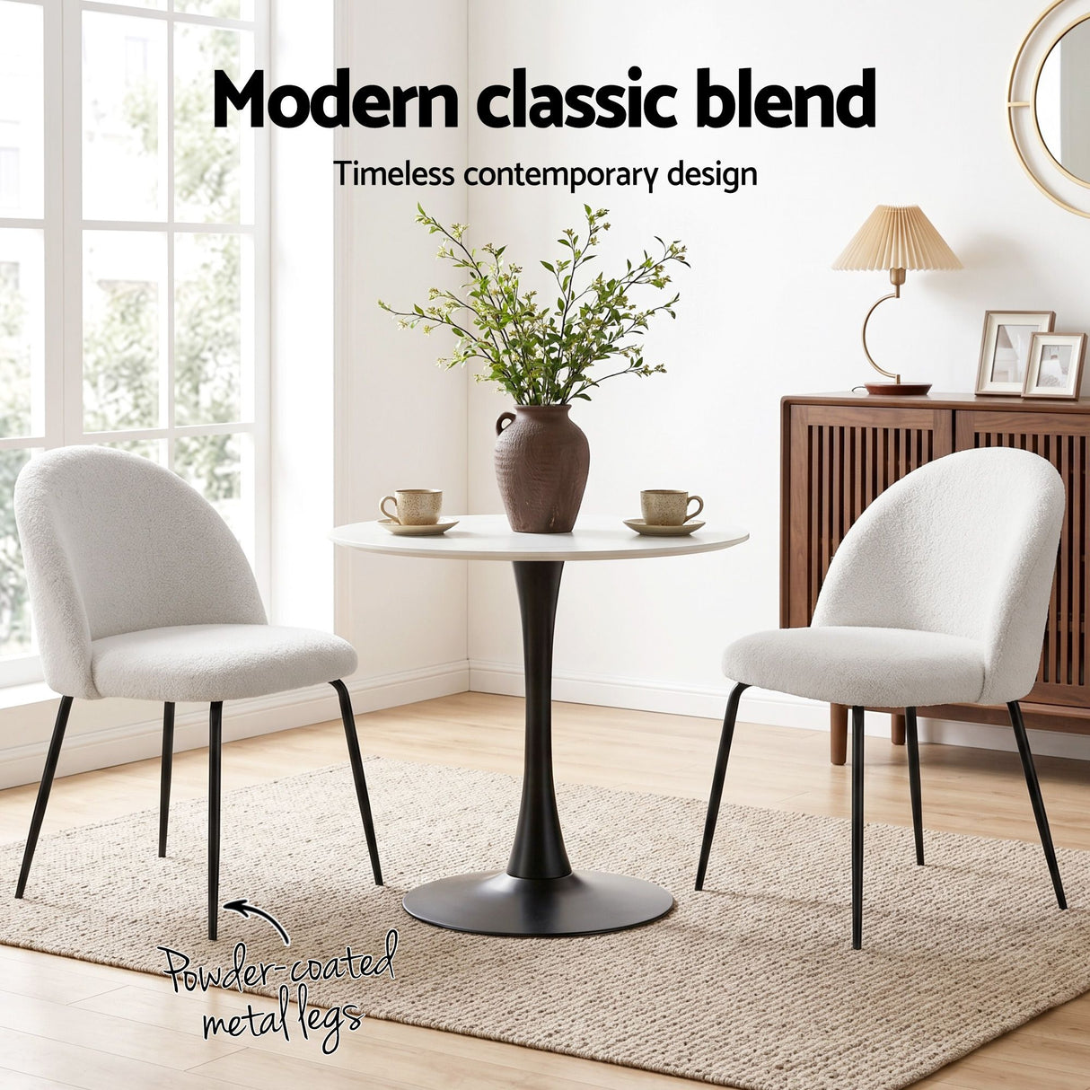 Hahndorf Winged Dining Chair, White Sherpa 6pcs