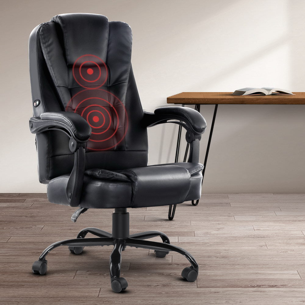 Artiss Executive Massage Office Chair — Black PU Leather, 2-Zone Vibration — Allure Home Collections