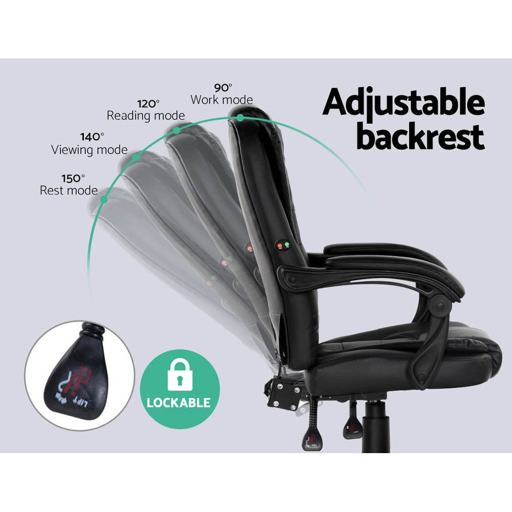 Artiss Executive Massage Office Chair — Black PU Leather, 2-Zone Vibration — Allure Home Collections