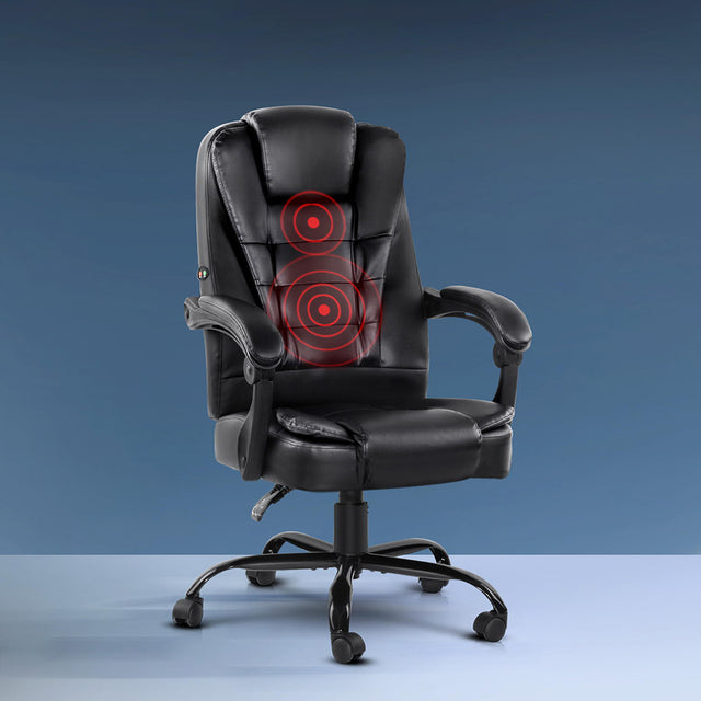 Artiss Executive Massage Office Chair — Black PU Leather, 2-Zone Vibration — Allure Home Collections