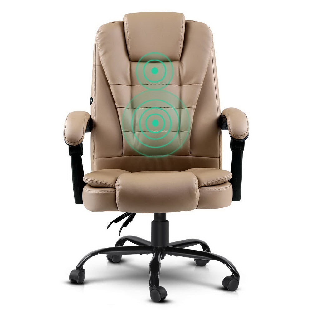 Artiss Executive Massage Office Chair — Brown PU Leather, 2-Zone Vibration — Allure Home Collections