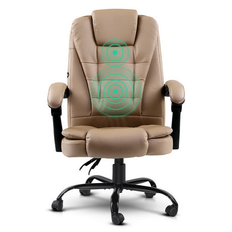 Artiss Executive Massage Office Chair — Brown PU Leather, 2-Zone Vibration — Allure Home Collections