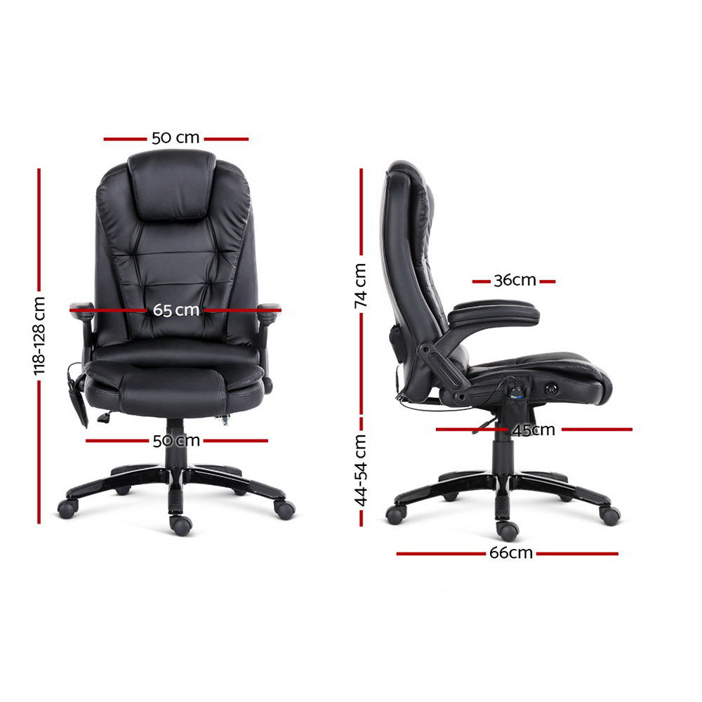 Artiss 8-Point Heated Massage Office Chair — Reclining, Black PU Leather — Allure Home Collections