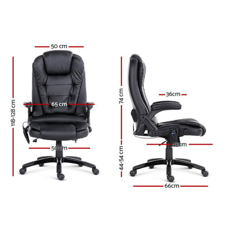 Artiss 8-Point Heated Massage Office Chair — Reclining, Black PU Leather — Allure Home Collections