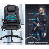 Artiss 8-Point Heated Massage Office Chair — Reclining, Black PU Leather — Allure Home Collections