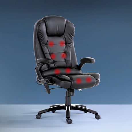 Artiss 8-Point Heated Massage Office Chair — Reclining, Black PU Leather — Allure Home Collections