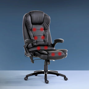 Artiss 8-Point Heated Massage Office Chair — Reclining, Black PU Leather — Allure Home Collections