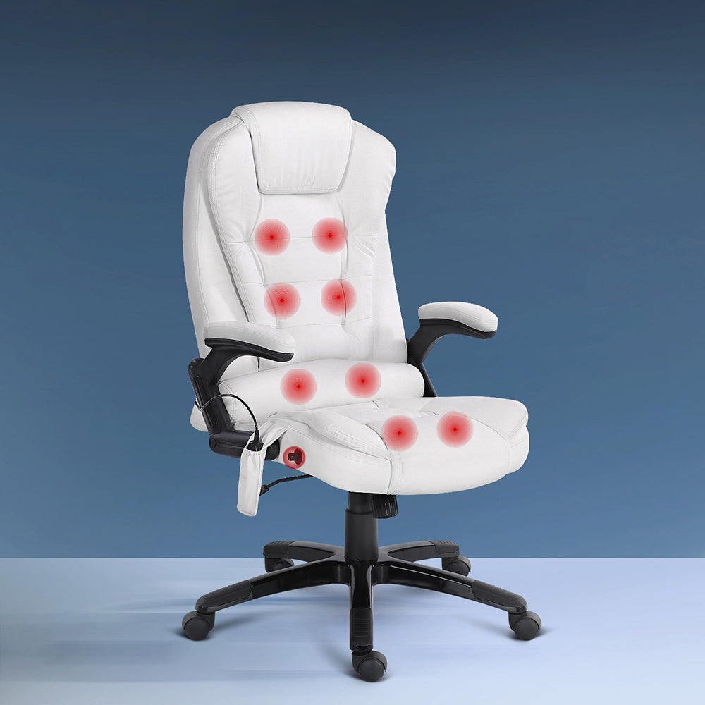 Artiss 8-Point Heated Massage Office Chair — Reclining, Black PU Leather — Allure Home Collections