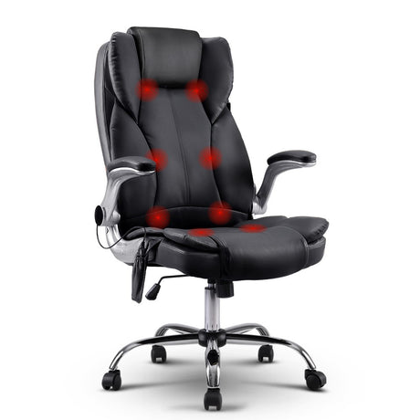 Artiss 8-Point PU Leather Massage Office Chair — High-Back, Black — Allure Home Collections