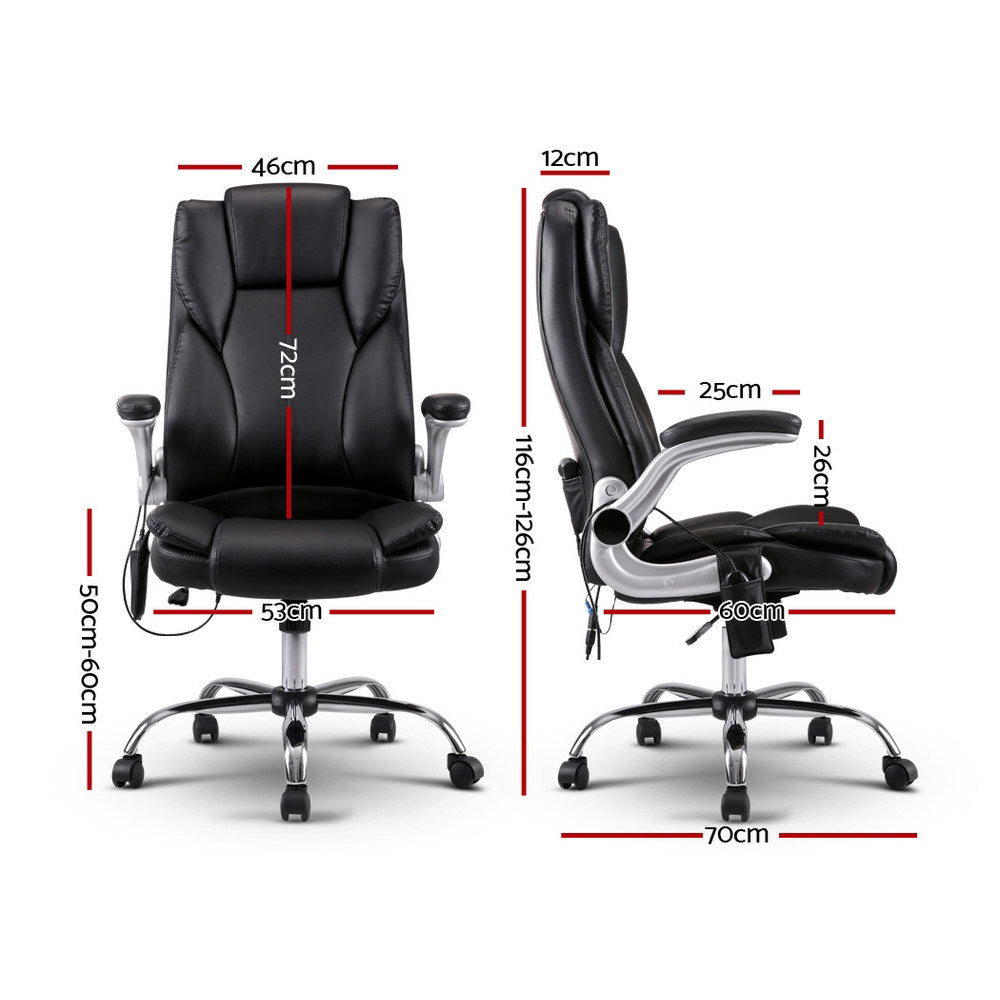 Artiss 8-Point PU Leather Massage Office Chair — High-Back, Black — Allure Home Collections