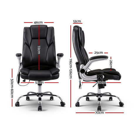 Artiss 8-Point PU Leather Massage Office Chair — High-Back, Black — Allure Home Collections