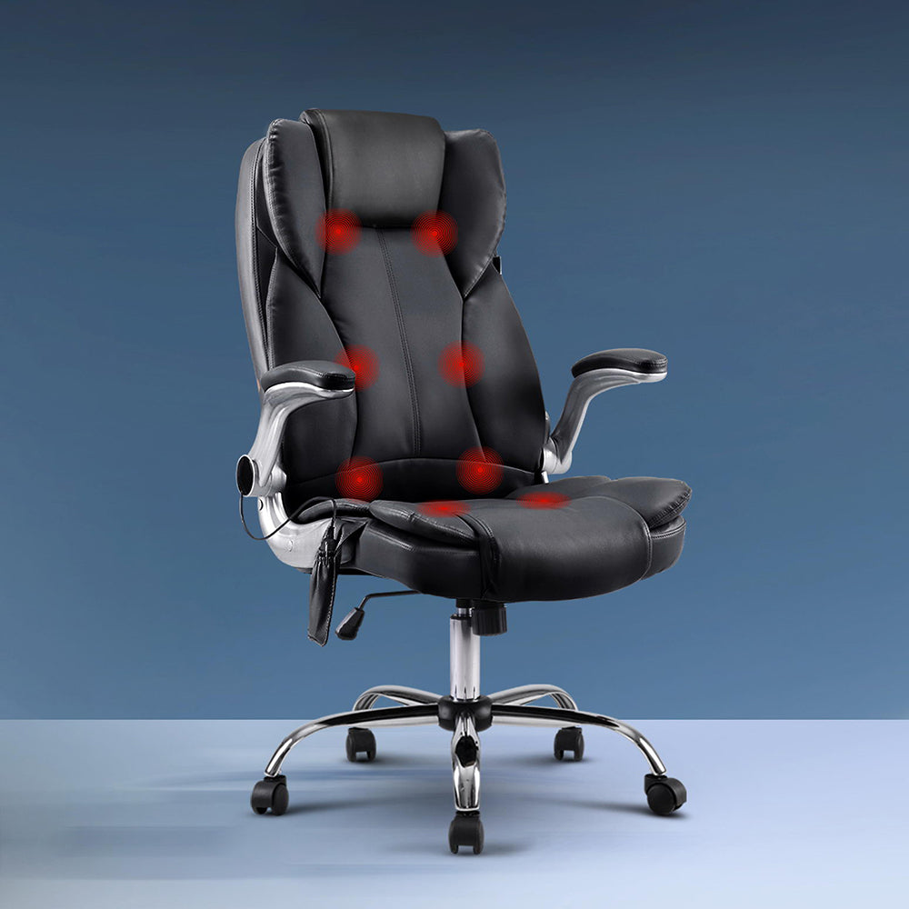 Artiss 8-Point PU Leather Massage Office Chair — High-Back, Black — Allure Home Collections