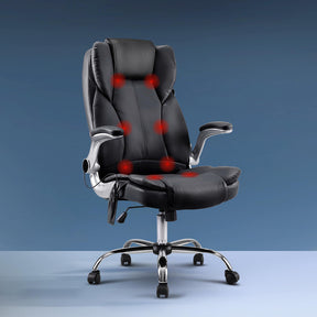 Artiss 8-Point PU Leather Massage Office Chair — High-Back, Black — Allure Home Collections