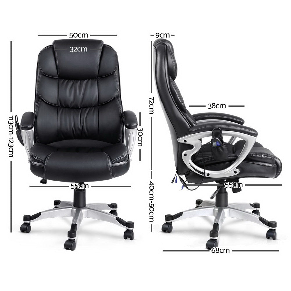 Artiss 8-Point Massage Office Chair with Heated Seat — Black PU Leather — Allure Home Collections