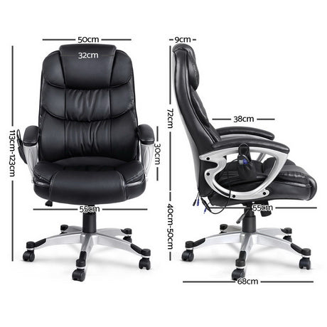 Artiss 8-Point Massage Office Chair with Heated Seat — Black PU Leather — Allure Home Collections