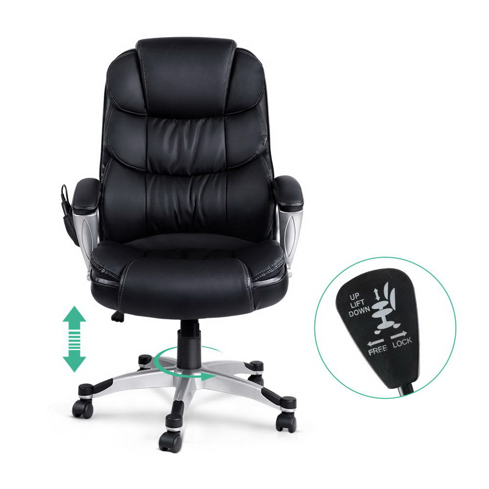 Artiss 8-Point Massage Office Chair with Heated Seat — Black PU Leather — Allure Home Collections