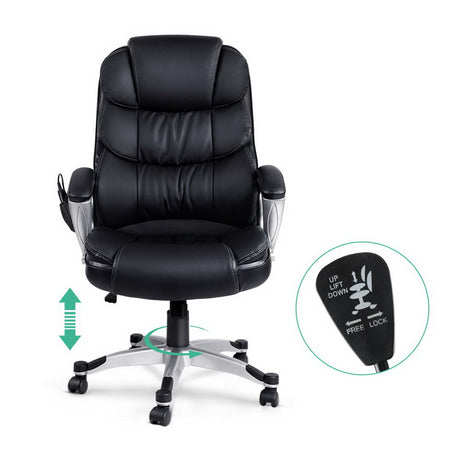 Artiss 8-Point Massage Office Chair with Heated Seat — Black PU Leather — Allure Home Collections