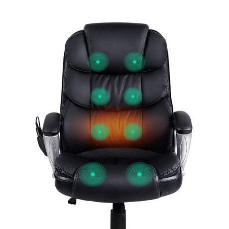 Artiss 8-Point Massage Office Chair with Heated Seat — Black PU Leather — Allure Home Collections