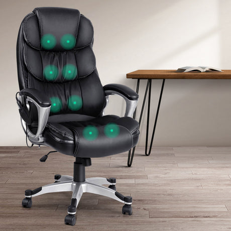 Artiss 8-Point Massage Office Chair with Heated Seat — Black PU Leather — Allure Home Collections