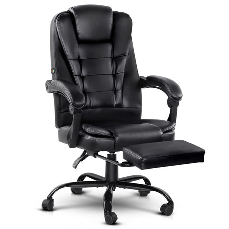 Artiss 2-Zone Ergonomic Massage Office Chair with Footrest — Black PU Leather — Allure Home Collections