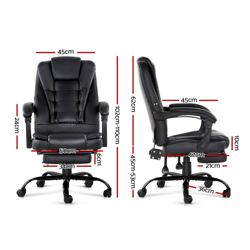 Artiss 2-Zone Ergonomic Massage Office Chair with Footrest — Black PU Leather — Allure Home Collections
