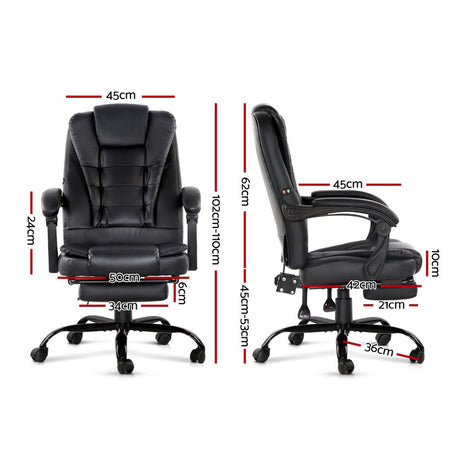 Artiss 2-Zone Ergonomic Massage Office Chair with Footrest — Black PU Leather — Allure Home Collections